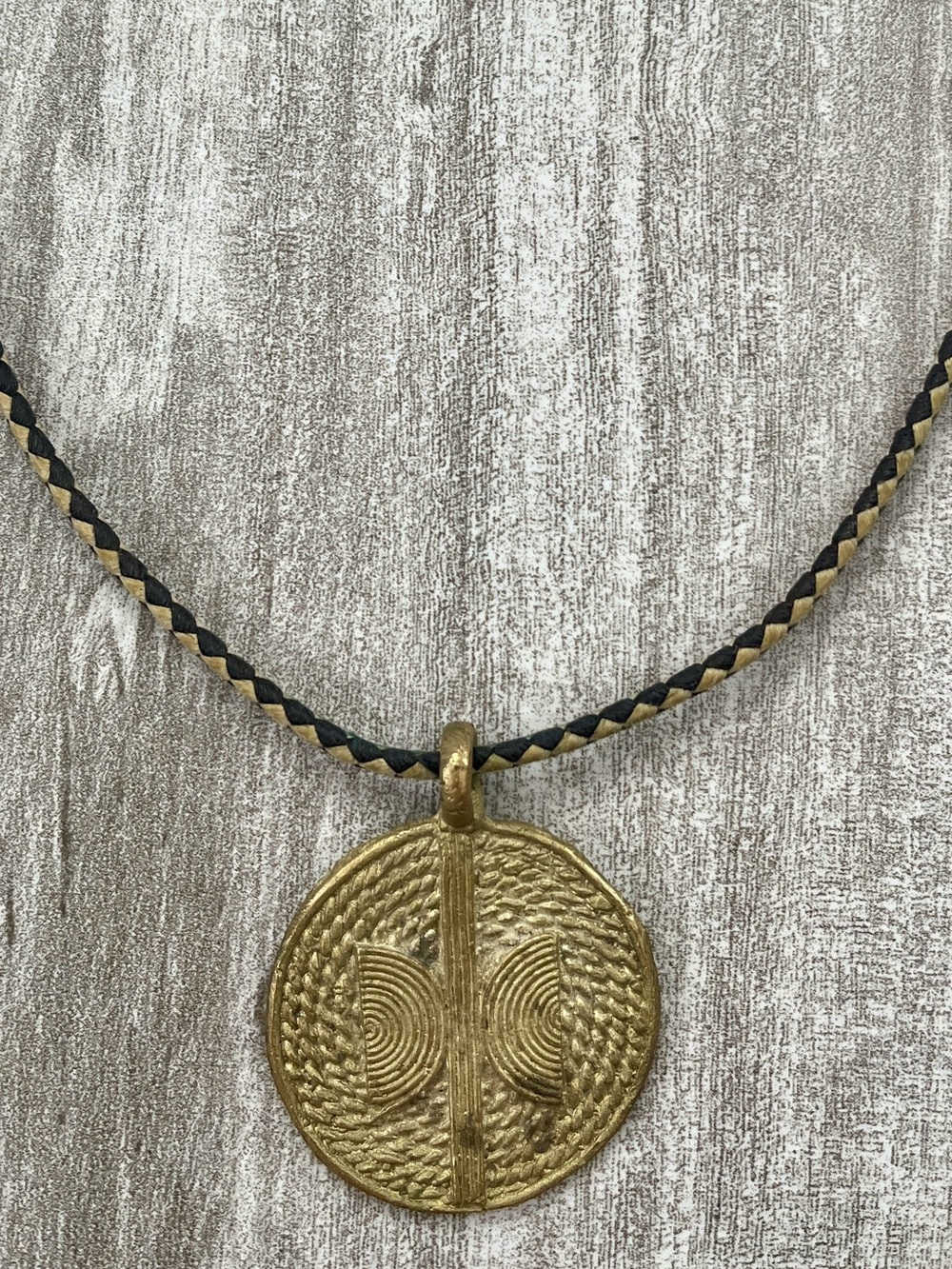 Copper African Medallion Pendant Necklace with Black Braided Cord